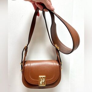 Mulberry mini Sadie Satchel in Silky Calf color Tan.
